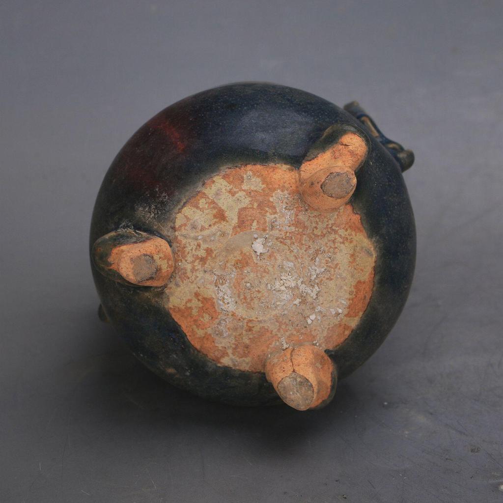 Blue Glaze Flower-Inlaid Triple-Legged Incense Burner - Double Ear Antique Display Piece