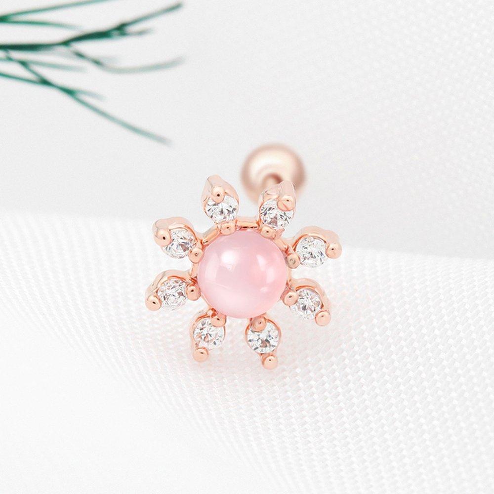 Rose Coral 14K Rose Gold Pin Gold Needle Flower Stone Piercing Jk355
