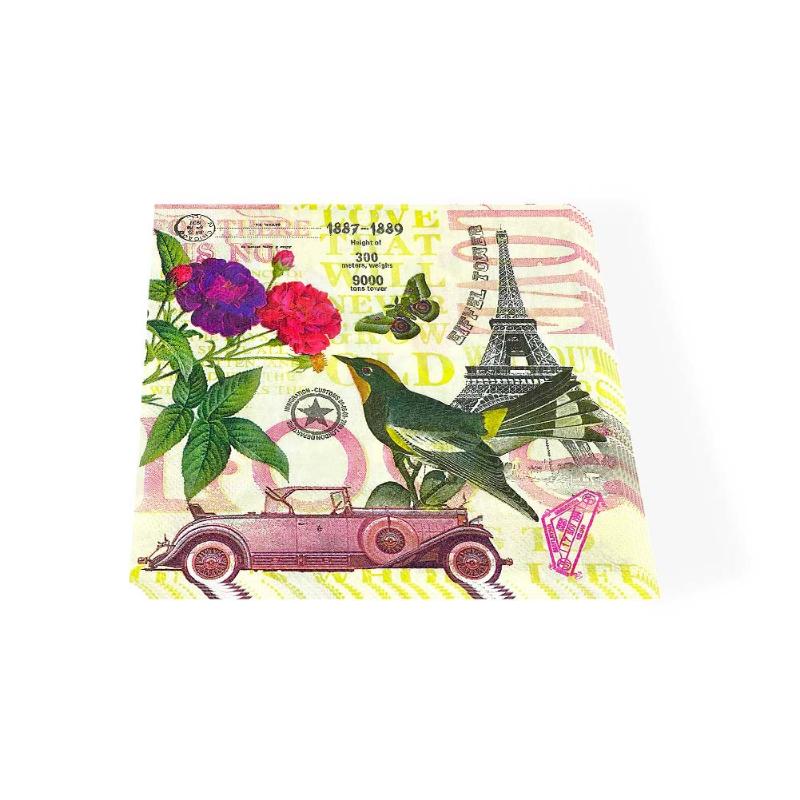 Салфетки одноразовые для вечеринок двухслойные 20 шт./упак. «Птицы и цветы Парижа»