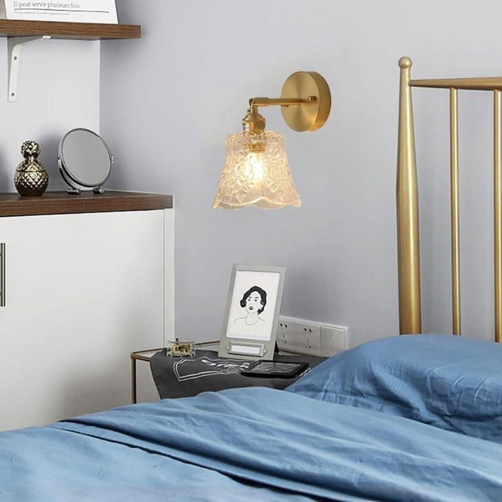 Светодиодный настенный светильник с цветочным дизайном, зеленый стеклянный, с регулируемым направлением, прикроватный настенный светильник, цоколь E26/E27, кованый железный настенный бра