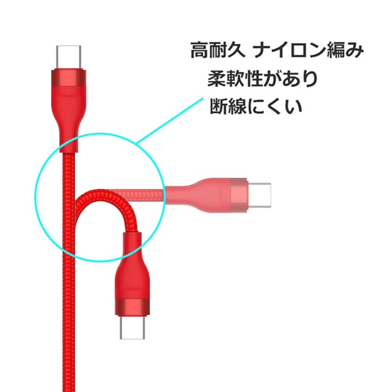 AXYO Type-C Cable 20cm To PD Compatible Nylon Knitting 3A 65W Max Fast Charging Data Transfer Short Compatible with Type-C Port Devices USB-C 0.2m Red
