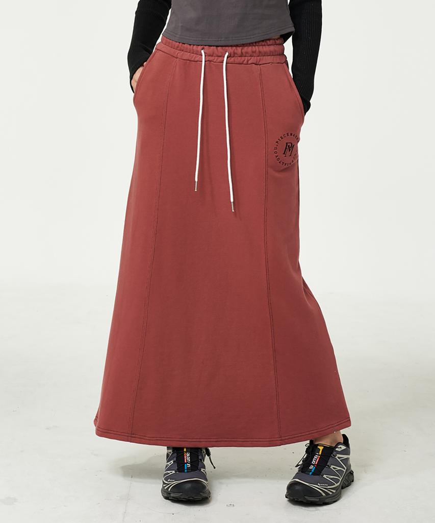 Peace Maker Stitch Sweat Maxi Skirt (Burgundy)