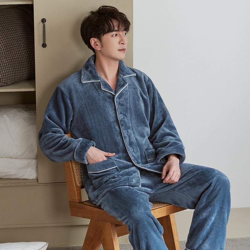 Пижама мужская осенне-зимняя коралловый флис зимний флис утолщенная фланель мужской зимний теплый домашний комплект