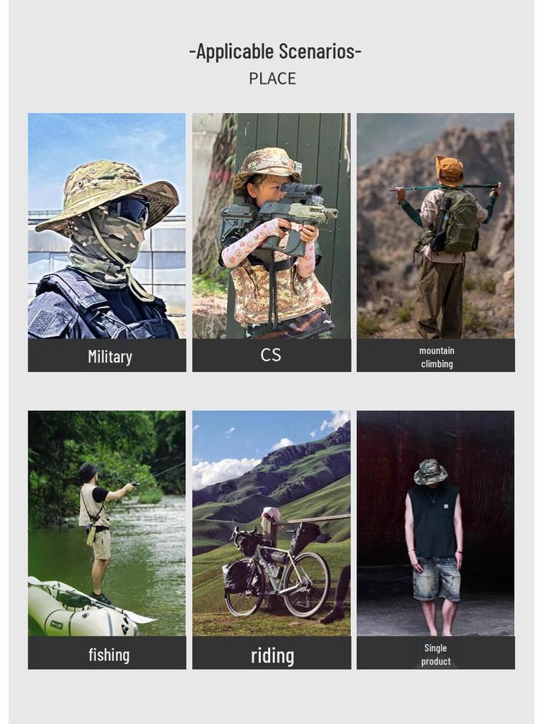 Camouflage Windproof Bucket Hat & Sunscreen Mask Set for Outdoor Activities