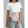 Hot Girl Sexy Fake Two Piece Lace Bodysuit T-Shirt Women