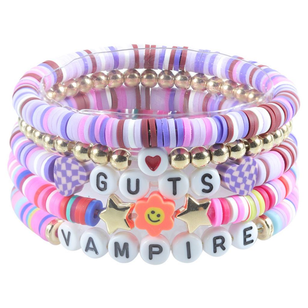 Multi-layer Color Soft Pottery Bracelet Elastic Color Letter Beaded Bracelet Set