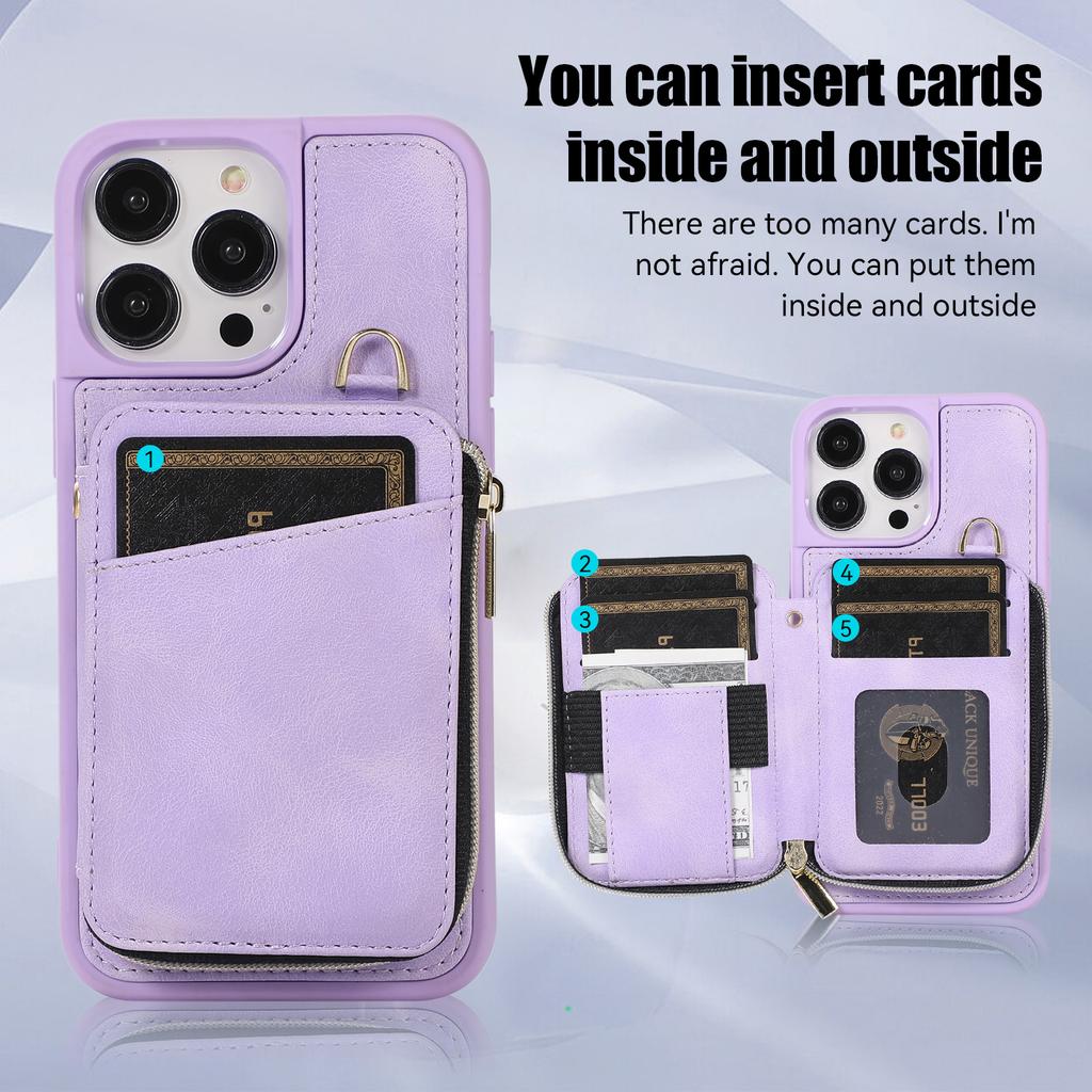 Crossbody Leather Zipper Wallet Cards Bag Phone Case for iPhone 14 Pro Max 15 13 12 11 XS XR X SE 2022 8 7 6 6S Plus Stand Cover