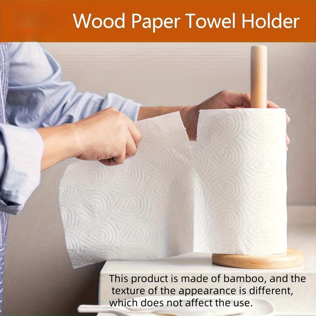 Wood Paper Towel Holder Durable Anti-Skid Tissue Vertical Stand Rack Hook For Kitchens Bathrooms Living Rooms