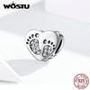 Genuine 925 Sterling Silver Footprints Heart Beads Zircon Charms Fit Original Bracelet