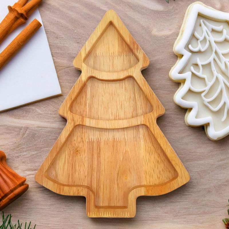 1Pc Wooden Serving Tray Dessert Christmas Tree Serving Dish Plate