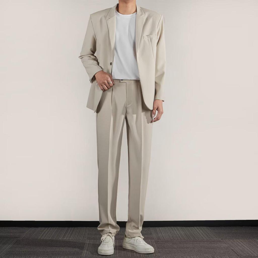 Мужской модный повседневный деловой костюм в корейском стиле, весна 2024 г., элегантный однотонный, не требует глажки