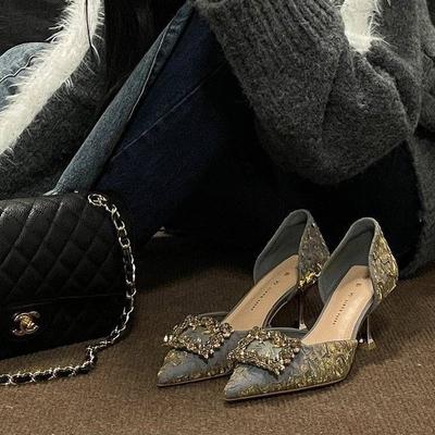 Французский дофаминовый темперамент универсален, носите высокие каблуки на улице, женские стразы, заостренные носки, тонкие каблуки, подружки невесты не устают от ног