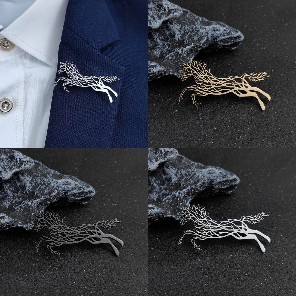 Classic Running Horses Brooch Luxury Metal Badge Pin Zodiac Animal Lapel Pins New Year Gifts
