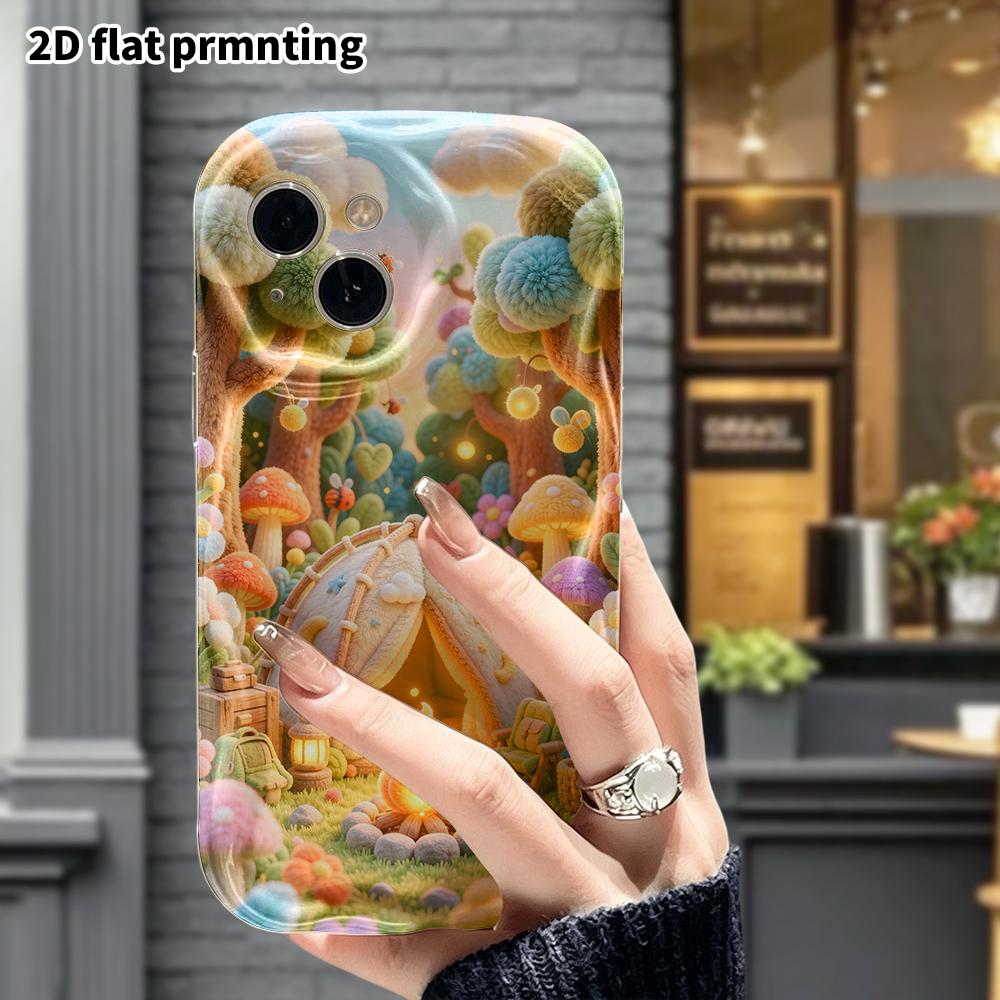 Phone Case: 2D flat, suitable for iPhone 18, 17, 16, 15, 14, 13, 12Pro protective case, forest campsite, perfect Christmas and Halloween holiday gift