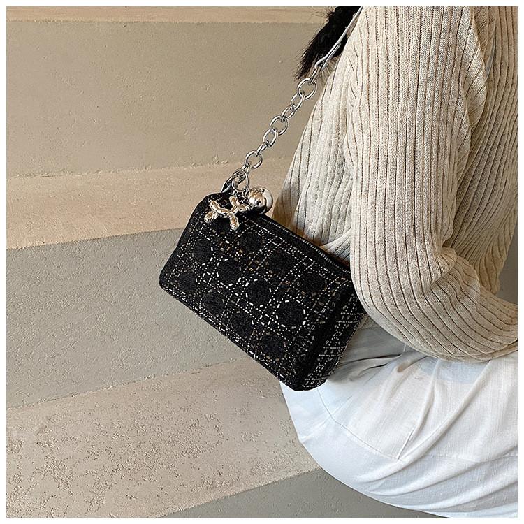 Ielgy Small Square Bag Retro Rhinestone Denim Bag Shoulder Messenger Pillow Bag