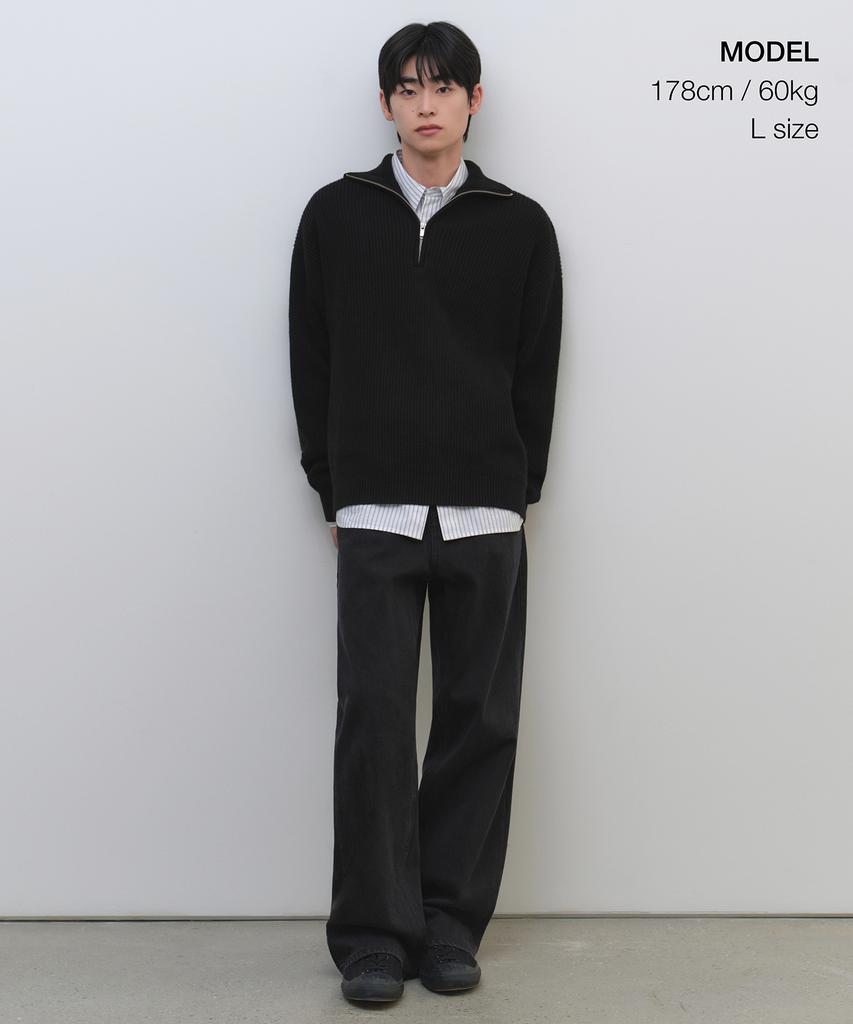 MUSINSA STANDARD Relaxed Ribbed Half Zip Knit [Black]