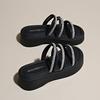 CRLAYDK Womens Platform Sandals Outdoor Summer Leather Casual Slides Rhinestone Strappy Slip On Beach Ladies Walking Slippers