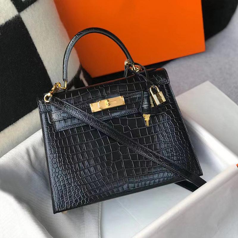 Haute Couture Classic 25 Crocodile Pattern Head Layer Leather Cross Cross Carrying Bag Fashion Texture Women Bag