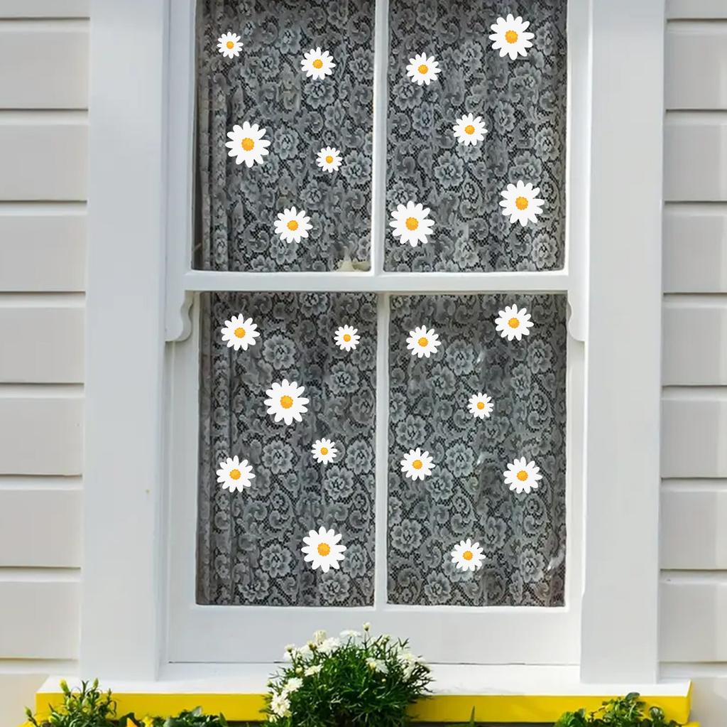 Daisy Window Glass Stickers, Fresh Floral Window and Door Decorative Stickers, Home Beautification and Decoration