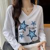 Женские футболки с принтом пятиконечной звезды, женские топы, пуловеры с длинным рукавом и V-образным вырезом, женские футболки, футболки для женщин