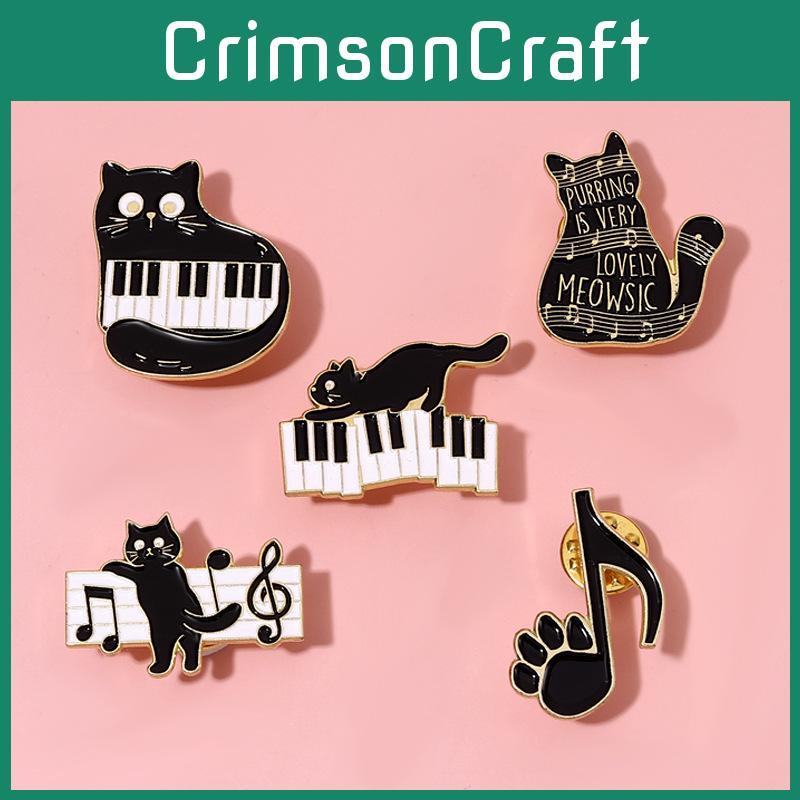 Adorable Cat Shaped Brooch Displaying Creative Cartoon Piano Notes With Unique Charm