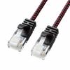 Sanwa Supply CAT6A Thin Diameter Mesh LAN Cable (3m) 10Gbps/500MHz RJ45 Anti-claw Black & Red KB-T6AME-03BKR