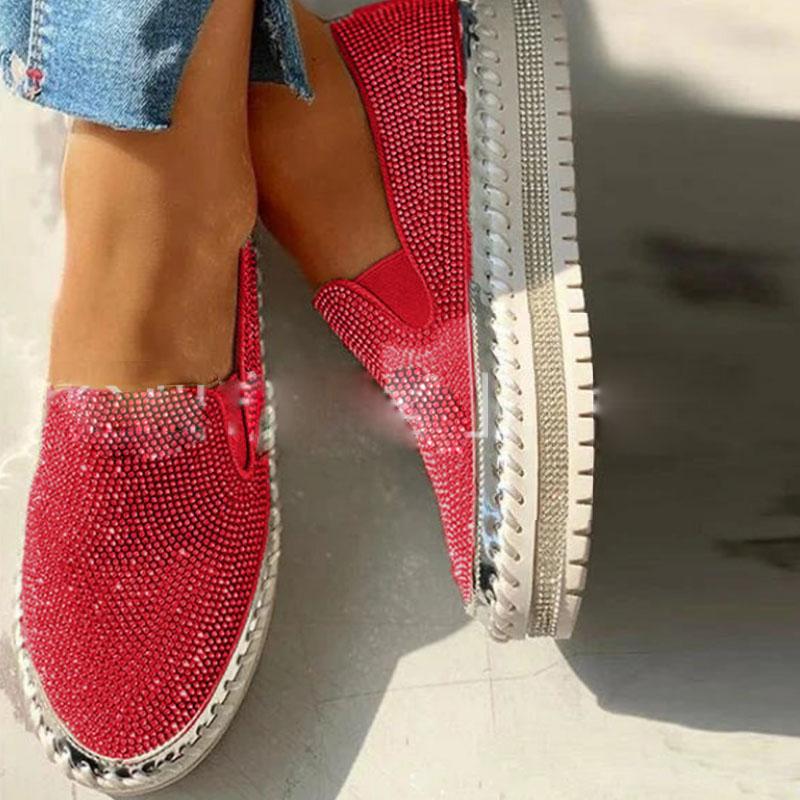 Весенняя обувь Женская мода Кристальный блеск chaussure femme Повседневные женские лоферы Слипоны На плоской платформе Женская обувь WSH4030