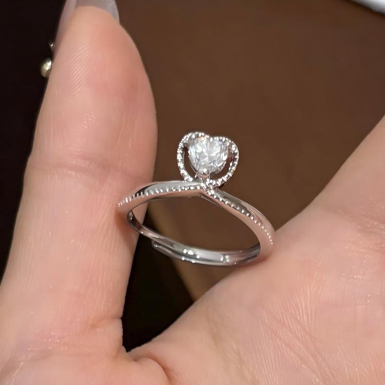 Bypass Heart Shape Halo Moissanite Ring S925 Sterling Silver Paved Side Stone Women Engagement Ring