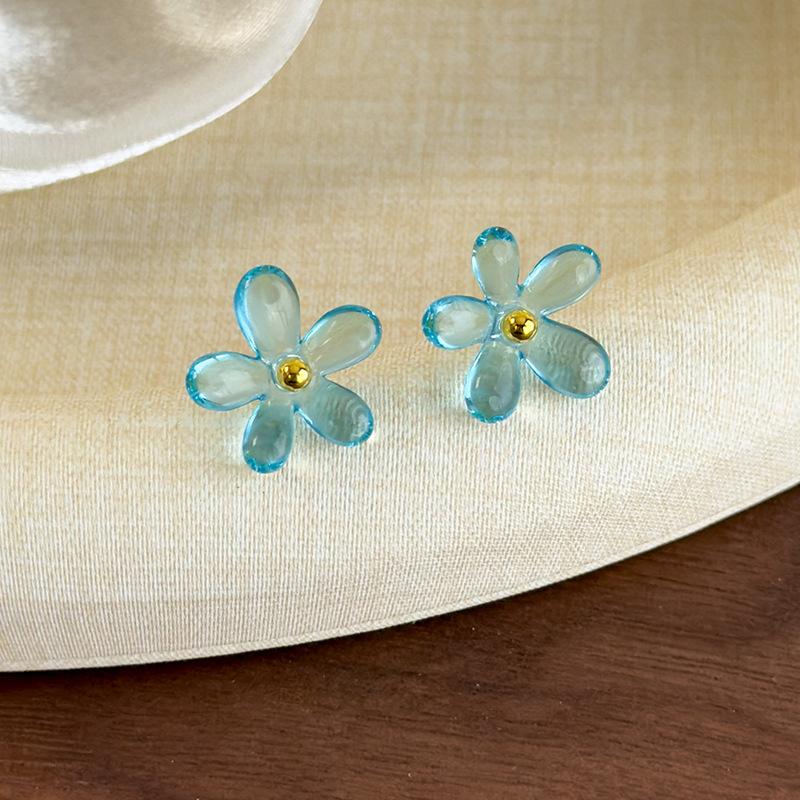 Transparent Colorful Flower Earrings Sweet Stylish Women Jewelry