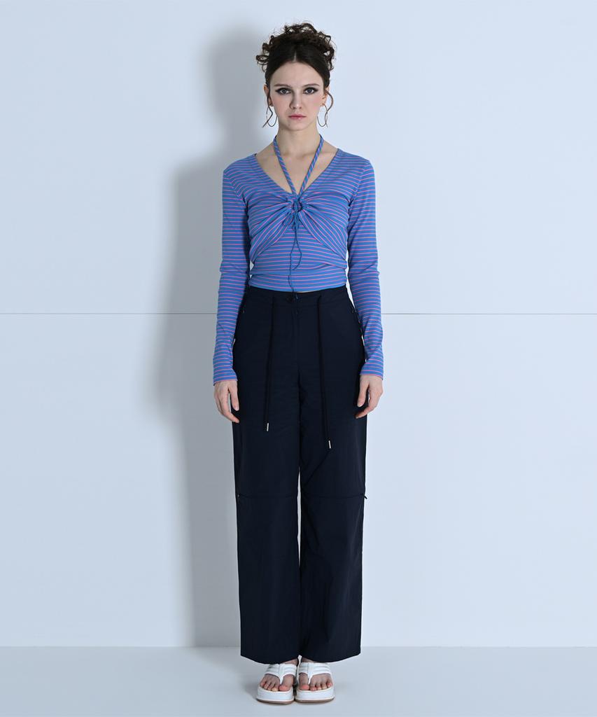 MAKE A TOAST Cutout String Slim Wide Pants Navy Mbcspa009Nv