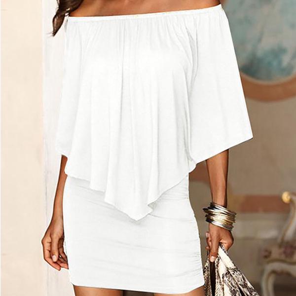 Women Off Shoulder Loose Dress Summer Short Sleeve Tassel Package Hip Short Skirt