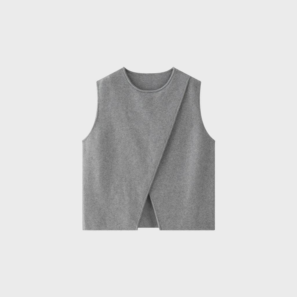 Louvre Autumn Korean Style Irregular Slit Vest for Women - Slim Layered Loose Fit Top