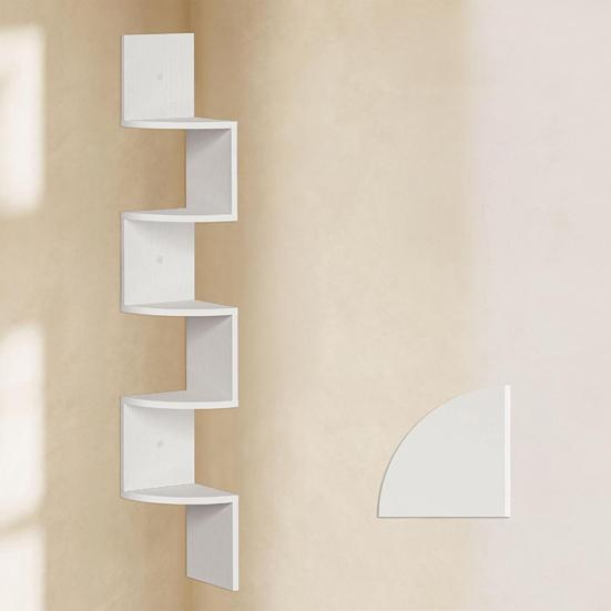 Floating Corner Shelf Wall Mounted 4-Tier 5-Tier Corner Zigzag Shelf Radial Wall Floating Shelf for Home Office Living Room Bedroom