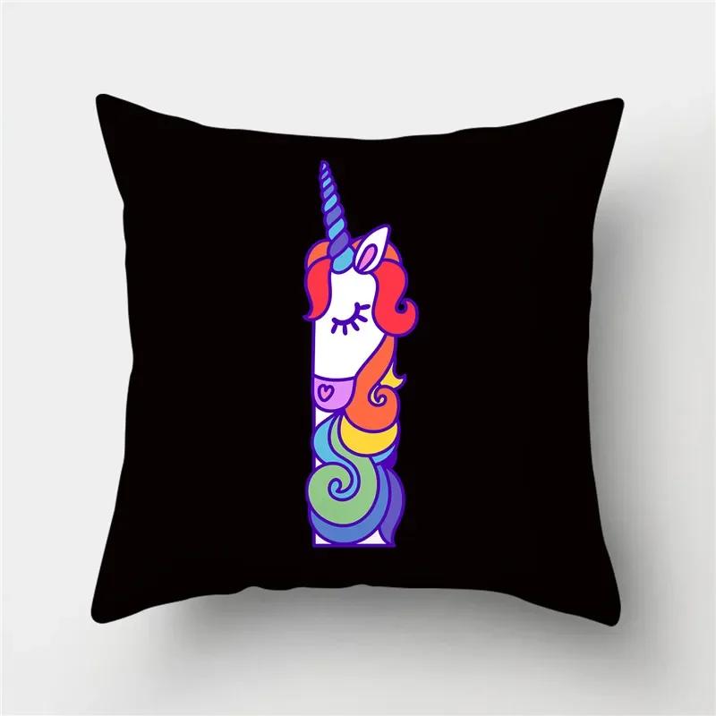 Буквы Единорог Наволочка Полиэстер Принт Наволочка Диван Декор Подушка Дом