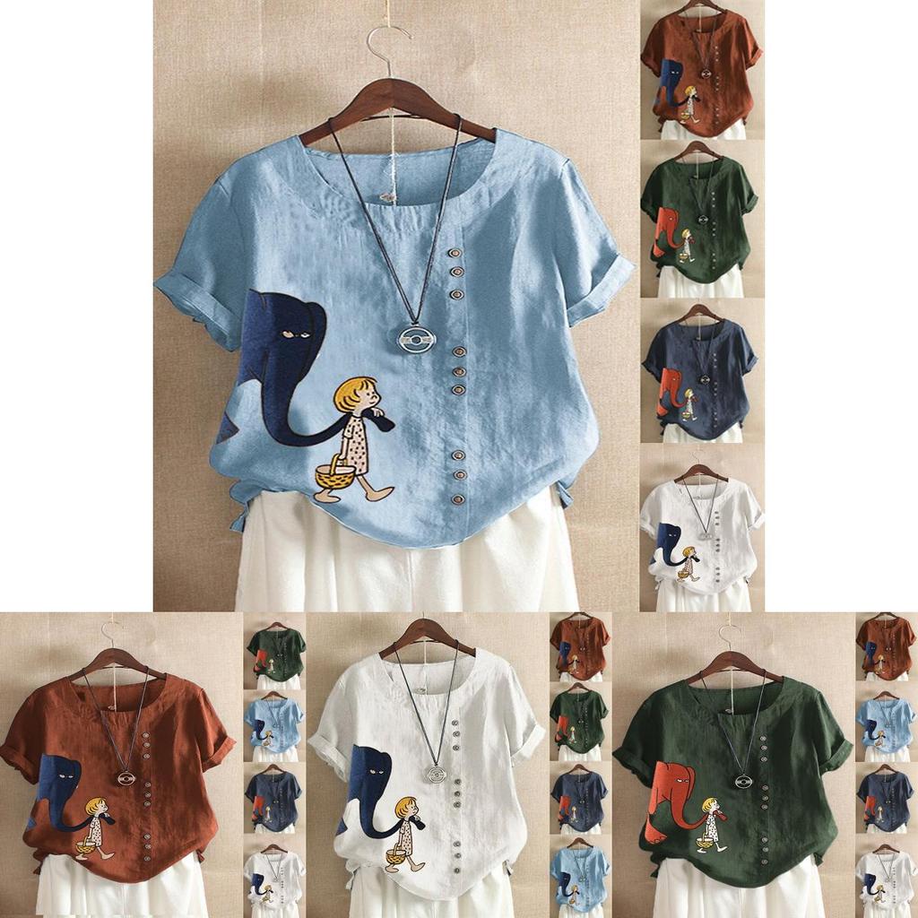 Женские мультяшные топы с цветочным принтом, летние свободные блузки, футболки больших размеров