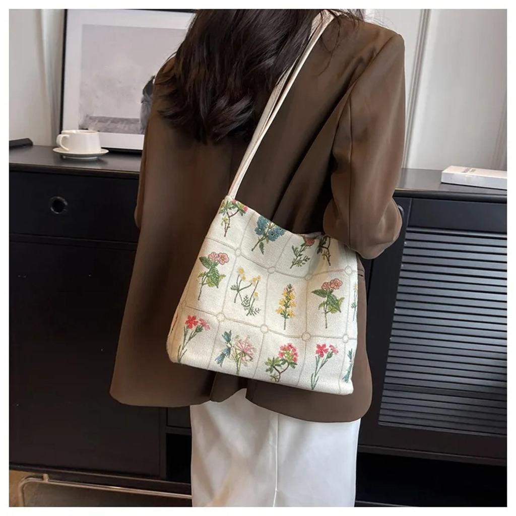Large Capacity Bag Canvas Leisure Shoulder Bag Floral Small Handbag