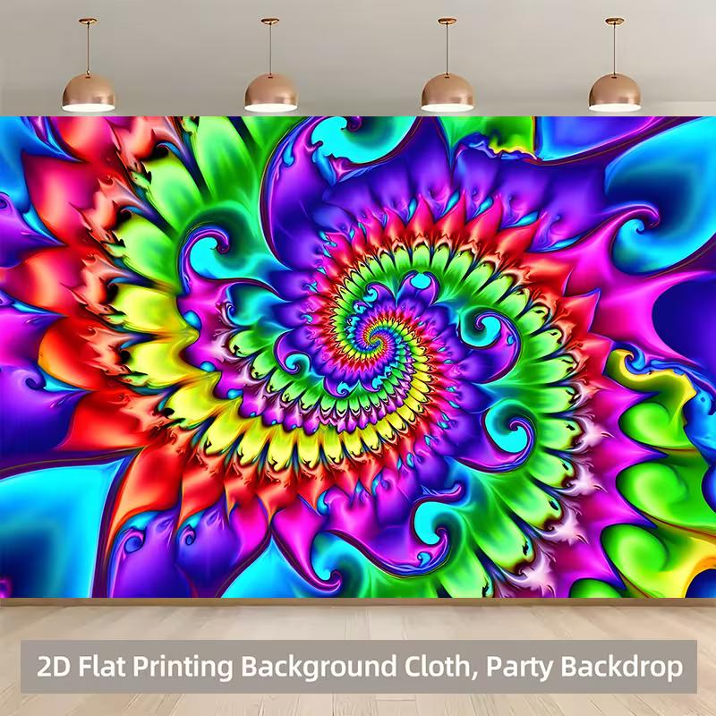 Colorful Psychedelic Mandala Tapestry, Trippy Swirl Pattern with Neon Bright Colors