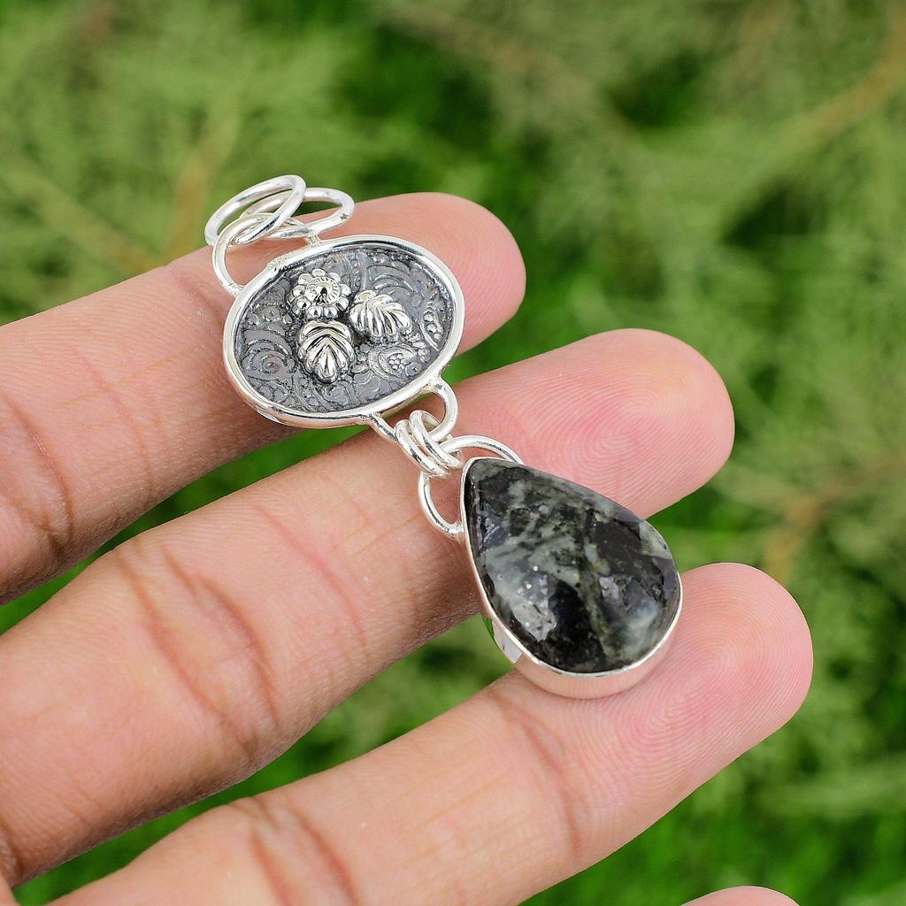 Daughters Day Sale Natural Green Rice Jasper Sterling Silver Engagement Pendant
