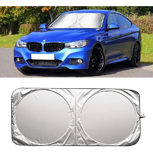 Foldable Car Windshield Sun Shade, Bonus Steering Wheel Sun Shield To Block UV Rays Keep Your Vehicle Cooler, Easy To Use Car Interior Accessories