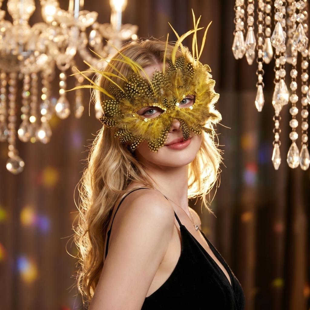Elegant Feather and Sequin Masquerade for Party and Costume Events - Eye Cover