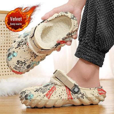 Зимние тапочки двойного назначения из бархата и хлопка: Модные, большого размера, съемные сандалии