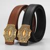 Genuine Cowhide Retro Carved Women's Belt - Simple Literary Style for Denim Casual Wear