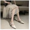 Belt Buckle Half Slippers for Women To Wear Externally 2024 Summer New Korean Style Pointed Thick Heel Wrapped Slippers for Women