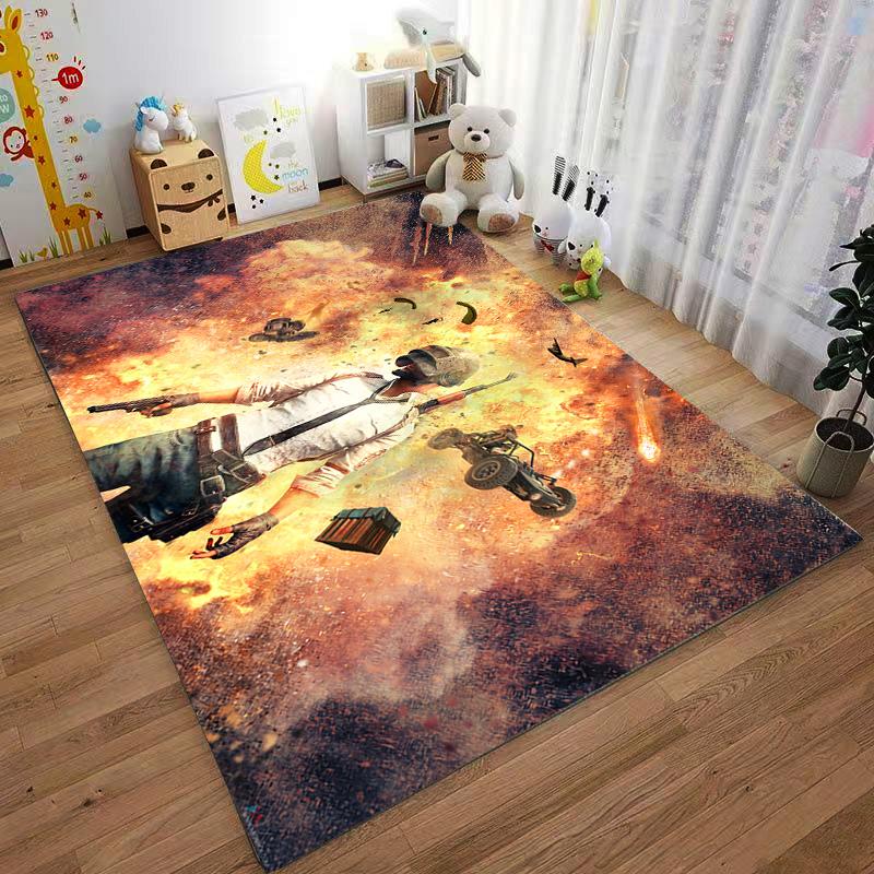 Explosive Game Scene Rug with Stylish Gamer in Action Suitable for use as an anti-slip game mat for living room and bedroom sofas
