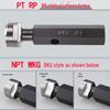 Стандартные калибры-пробки для американской трубной резьбы: NPT 1/8, PT 1/4, RB 3/8, RP 1/2, WKG 3/4, 1 1/4, 2 дюйма.