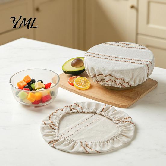 Retro Striped Kitchen Storage Accessories Sourdough Jars Covers, Reusable Elastic Linen Bowl Elasticized Covers for Refrigerator Breathable Cloth Food