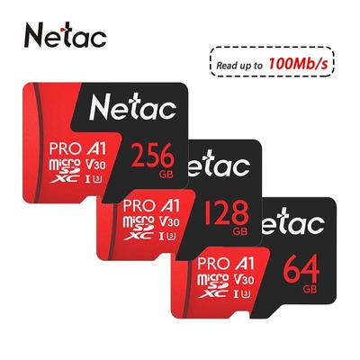 Netac Карта памяти Micro SD 128 ГБ 32 ГБ 64 ГБ 256 ГБ TF-карта 512 ГБ Высокоскоростная до 100 МБ/с A1 U3 V30 C10 SDXC-карта для камеры, дронов, игровой консоли, GoPro