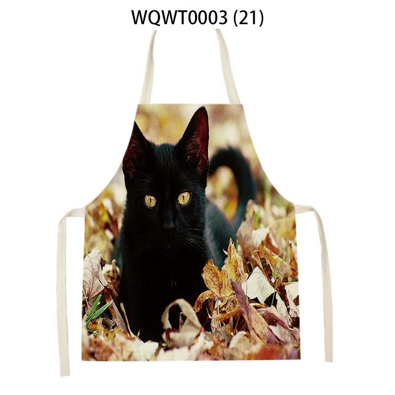 Cartoon Cute Cat Printed Sleeveless Apron Black Kitchen Apron Women Cooking Apron Home Baking Antifouling Antifouling Bib