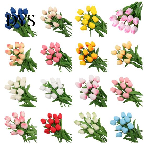 Realistic Tulip Flower 6 Pcs Artificial Flowers Real Touch Faux PU Bouquet Tulips Fake Arrangement for Home Room Office Party Wedding Decoration