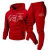 Mens Hooded Letter Print Sweatshirt Jogger Pants Set Fall Casual Two-Piece Outfit